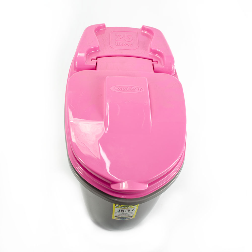 Dispenser Home / Porta Ração – Plast Pet – 25L - Rosa - Patinhas | Seu